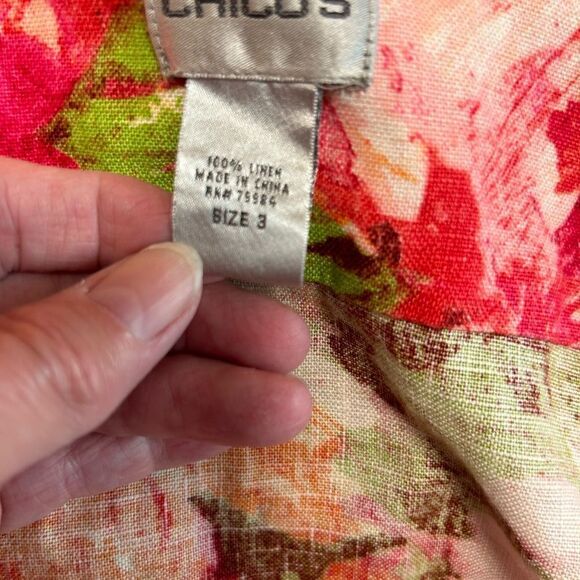 Chico size 3 20/22 floral lightweight linen  jacket pink rose red color - Picture 5 of 6